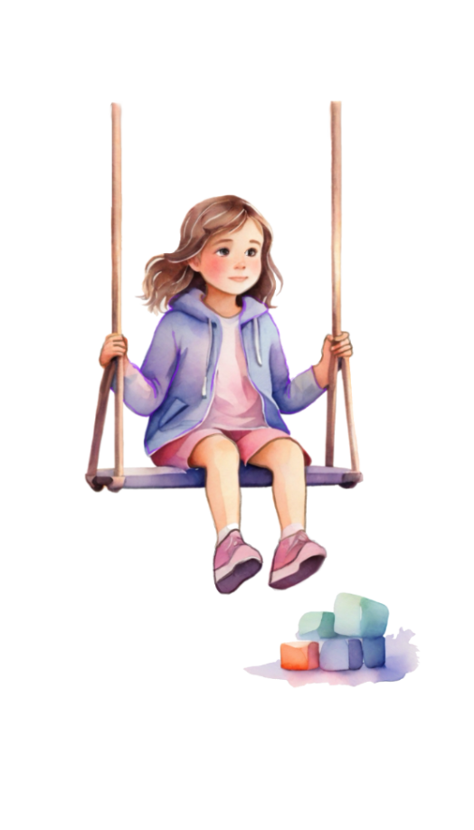 Kind auf Schaukel – Aquarell-Illustration